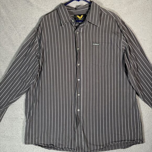 Avirex Shirt Mens Size XXL Button Up Gray White Stripes Jesse Pinkman Y2K Grunge - Picture 2 of 16